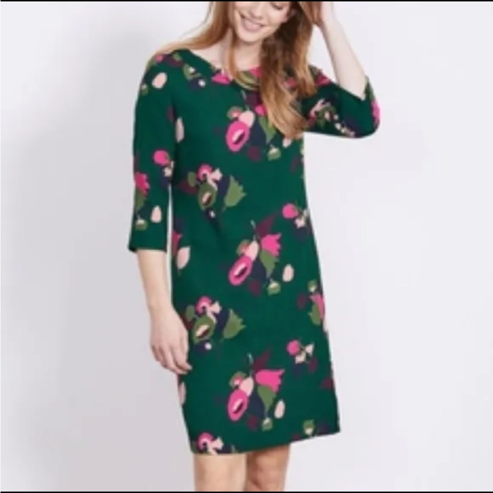 Biden Green & Hot Pink‎ Floral Alda Heathland Posy 1/2 Sleeves Shift Dress 6